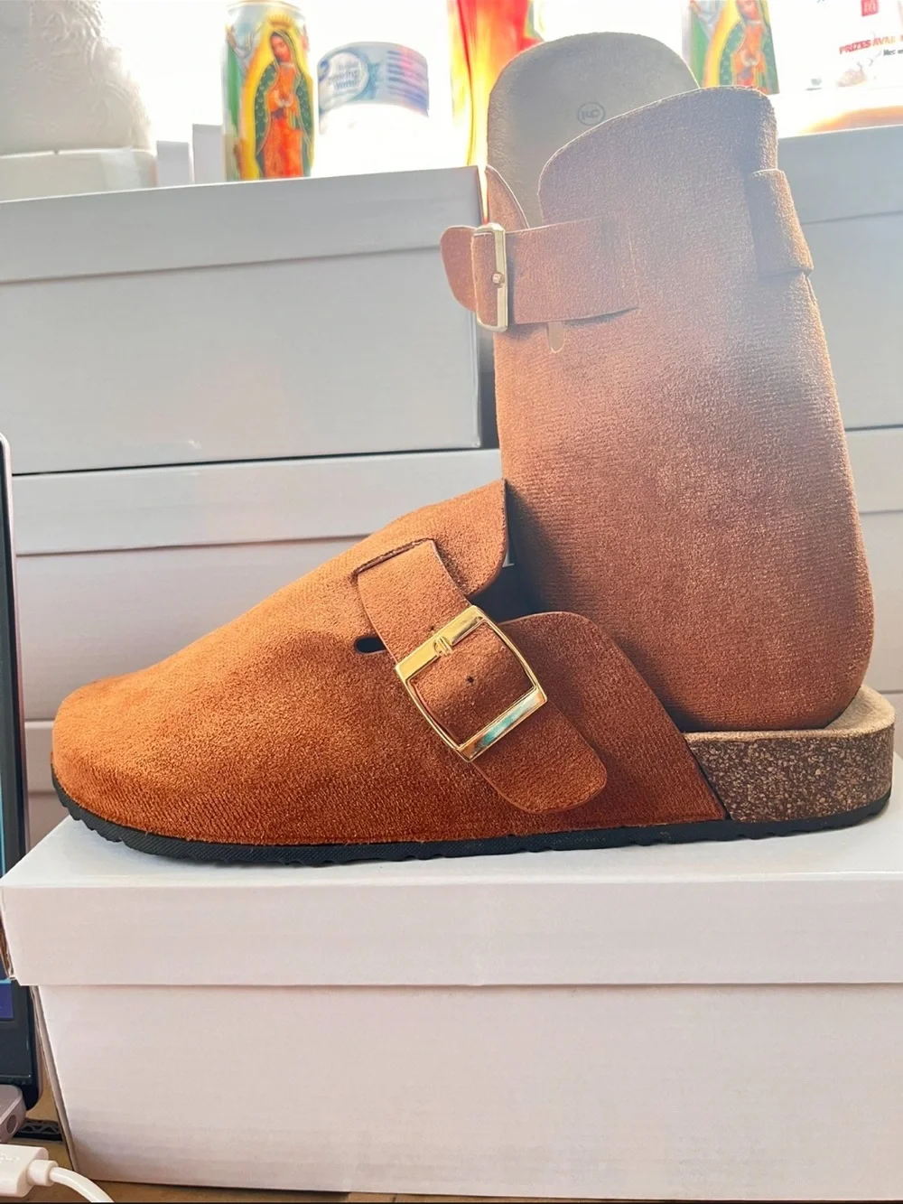 Kids Suede Buckle Clog - Brown